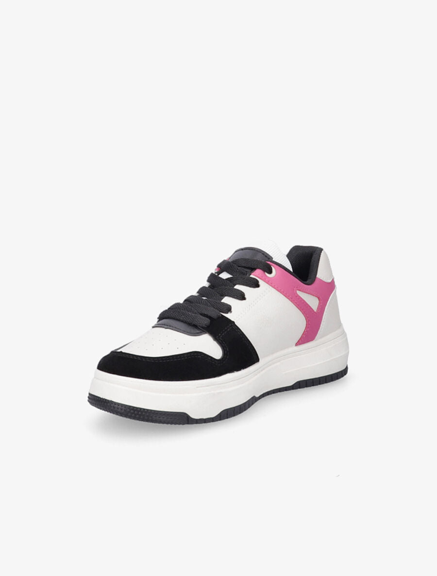 Sneakers en simili à bandes contrastantes - Fushia - 3