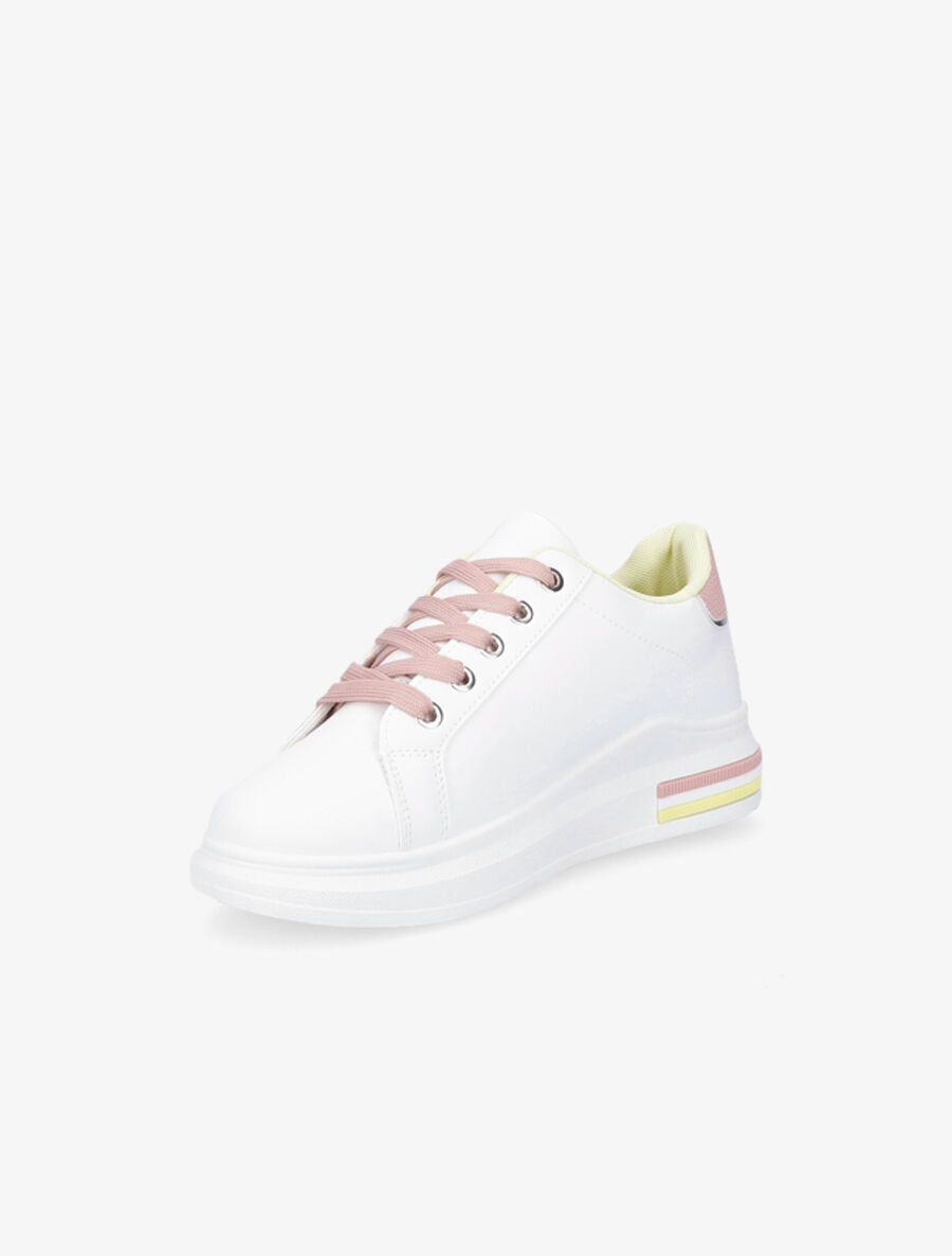 Sneakers en simili à bandes effet croco et irisées - Blanc - 3