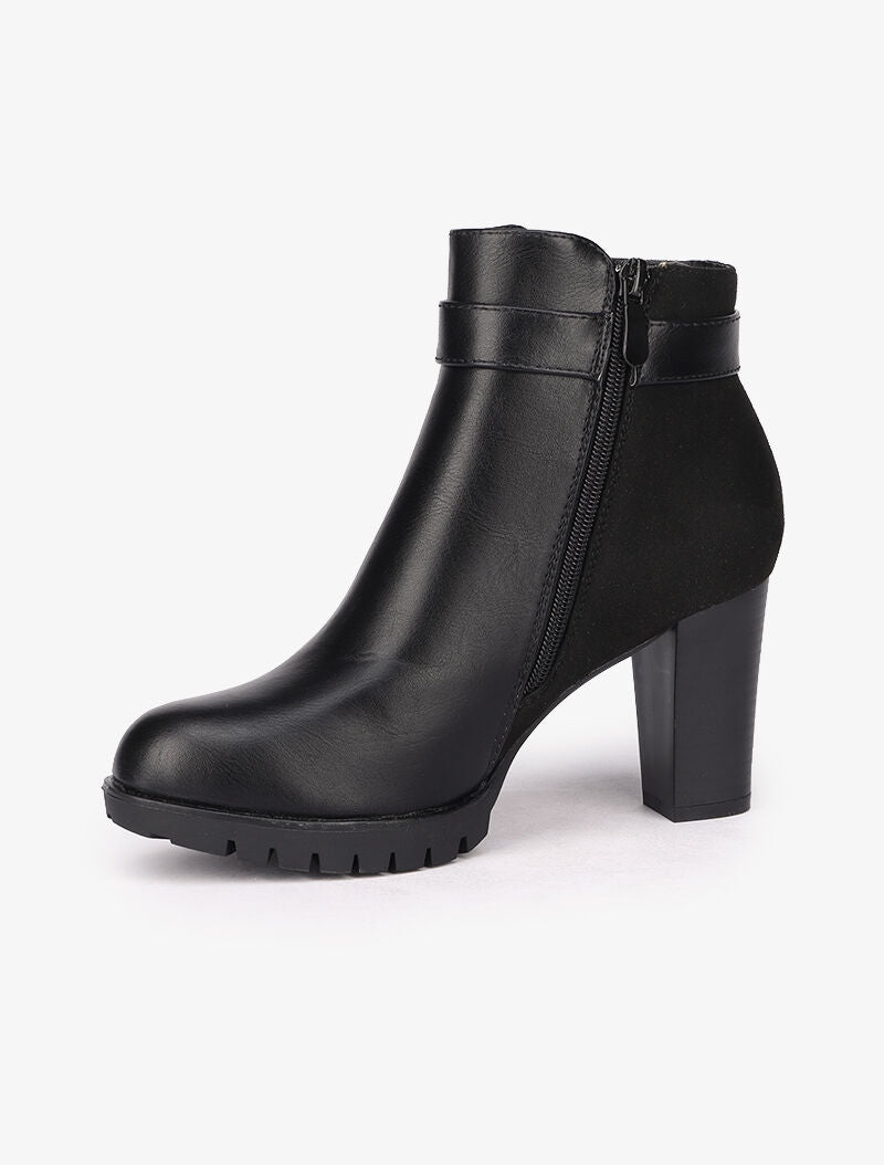 Bottines à talons en simili et suédine - Noir - 4