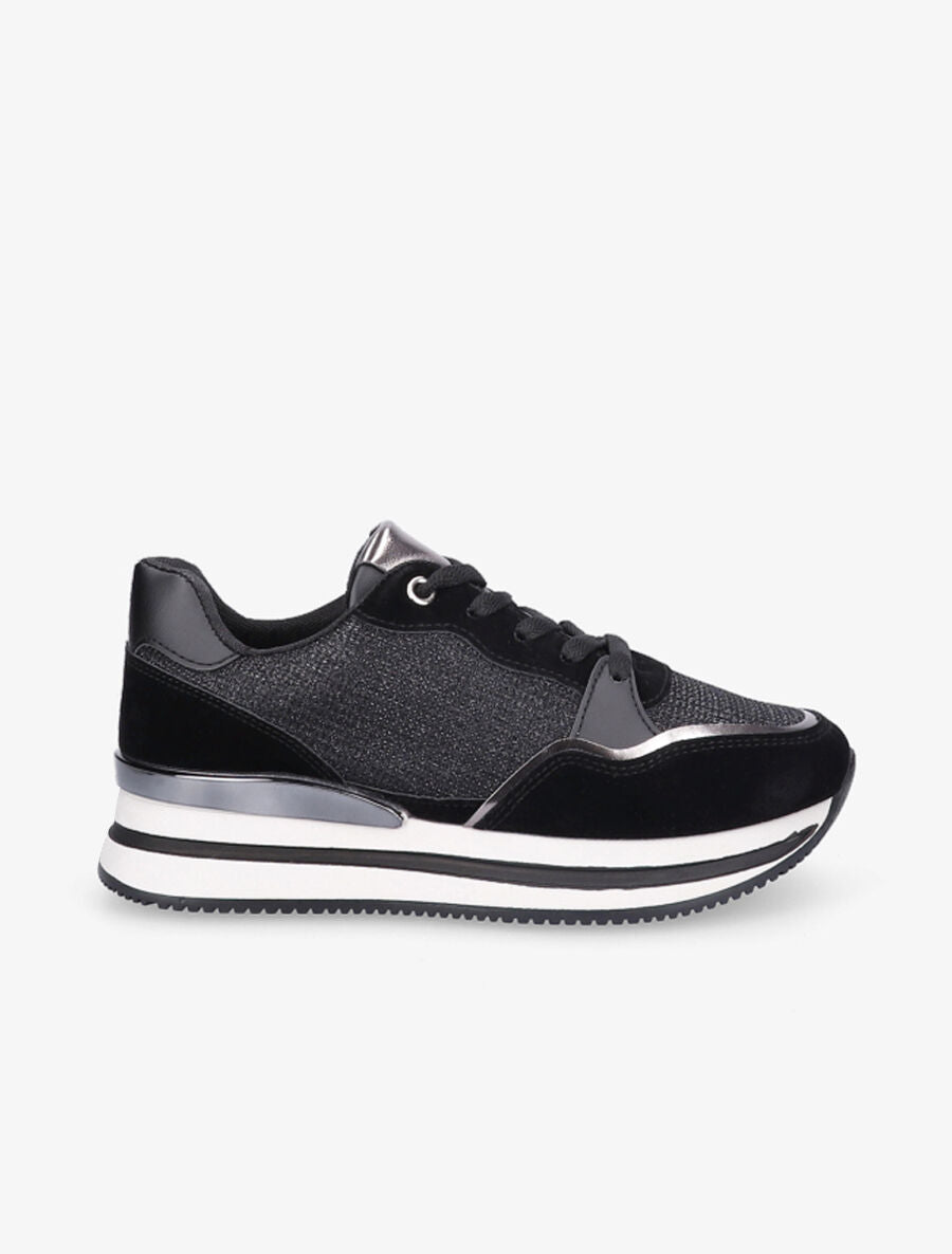 Sneakers en simili à strass et tissu irisé - Noir - 5