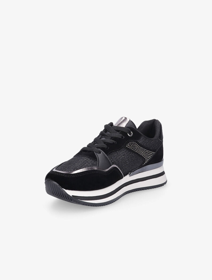 Sneakers en simili à strass et tissu irisé - Noir - 3