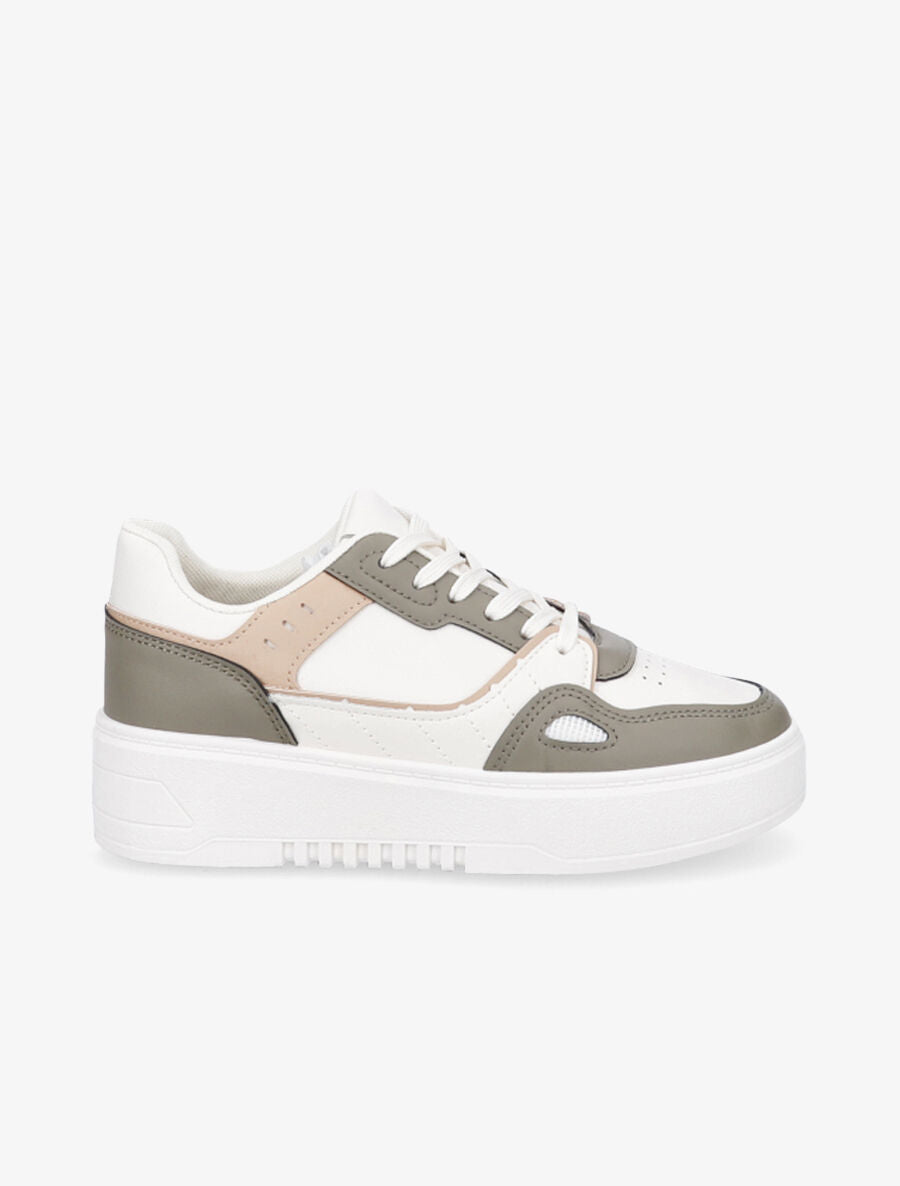Sneakers en simili à plateforme - Kaki - 1