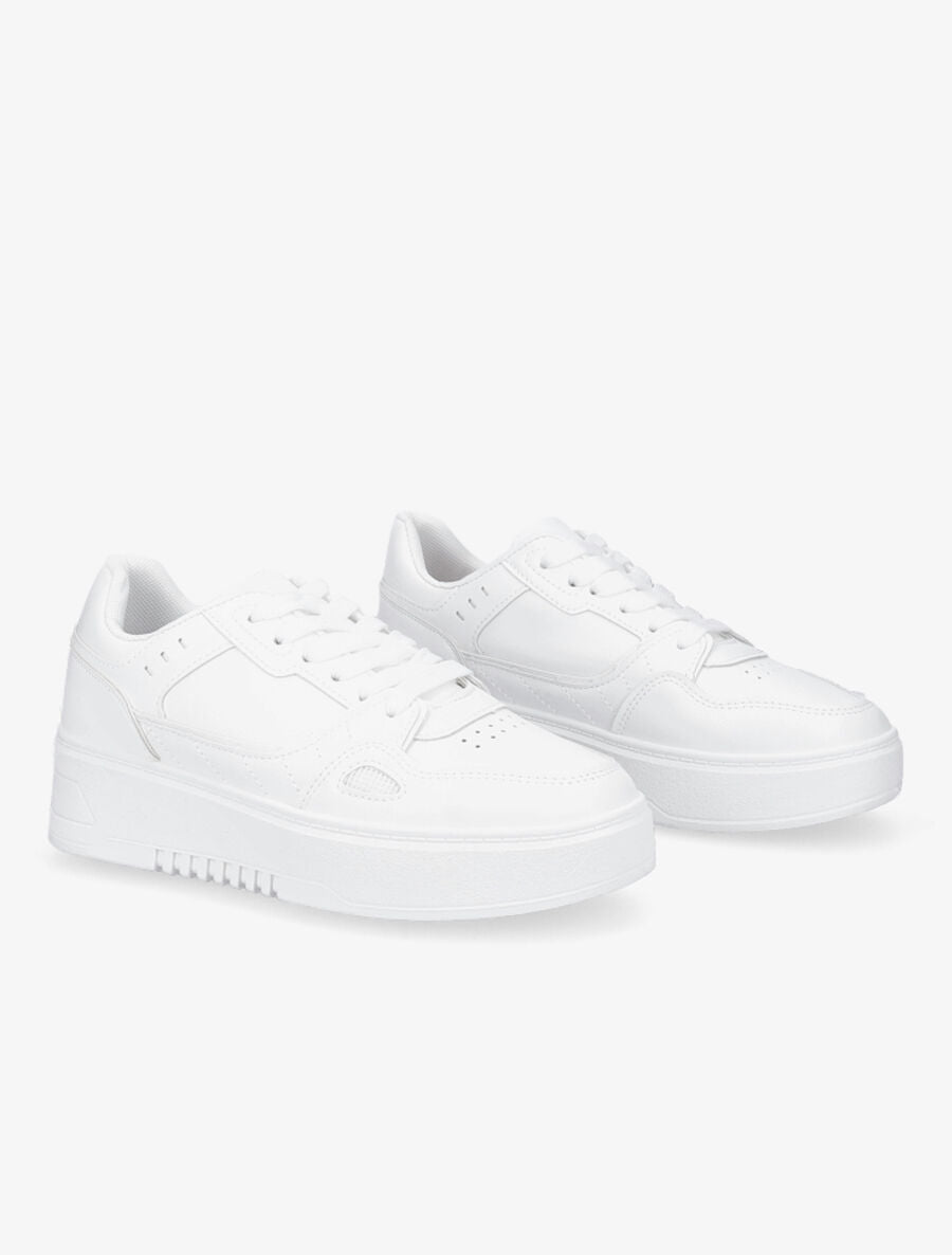 Sneakers en simili à plateforme - Blanc - 4