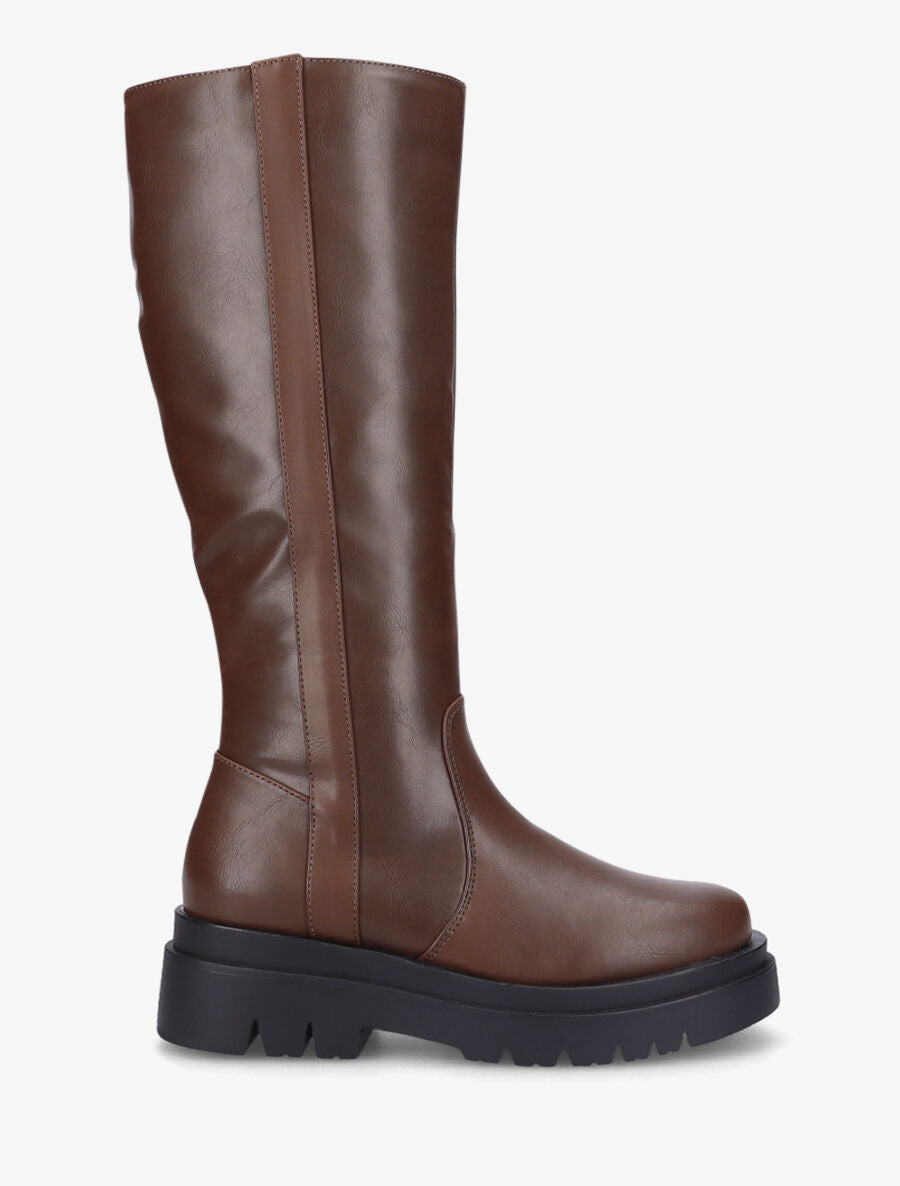 Bottes en simili à semelle crantée - Marron - 5