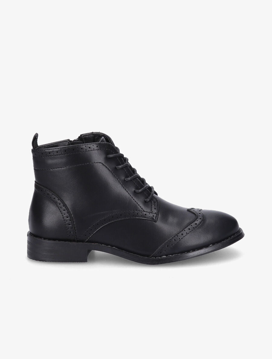 Bottines à lacets en simili - Noir - 1