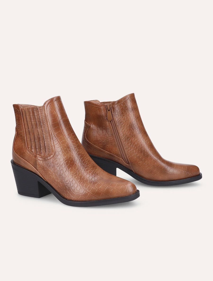 Bottines style santiag effet croco - Camel - 4