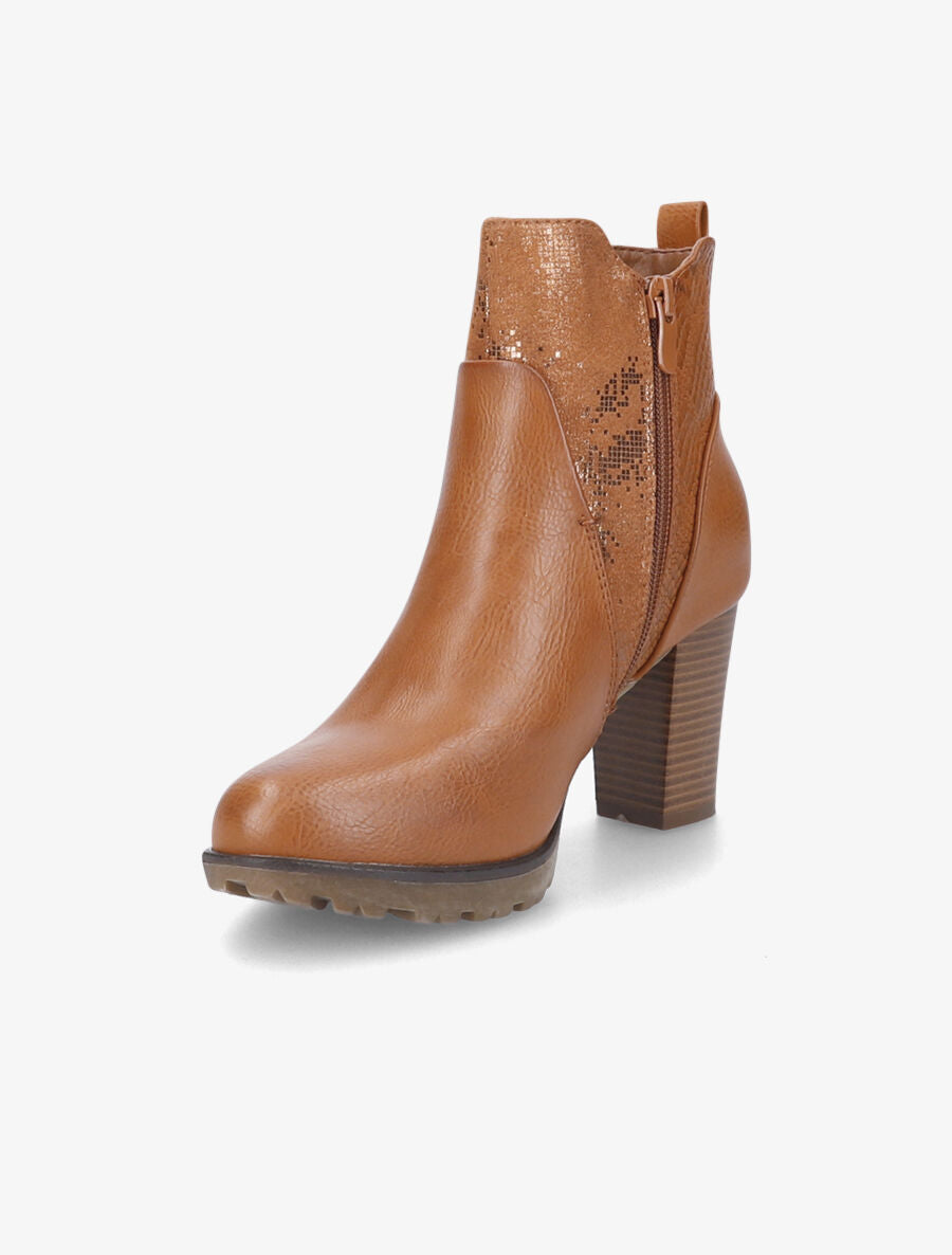 Bottines à talon à empiècement python - Camel - 3