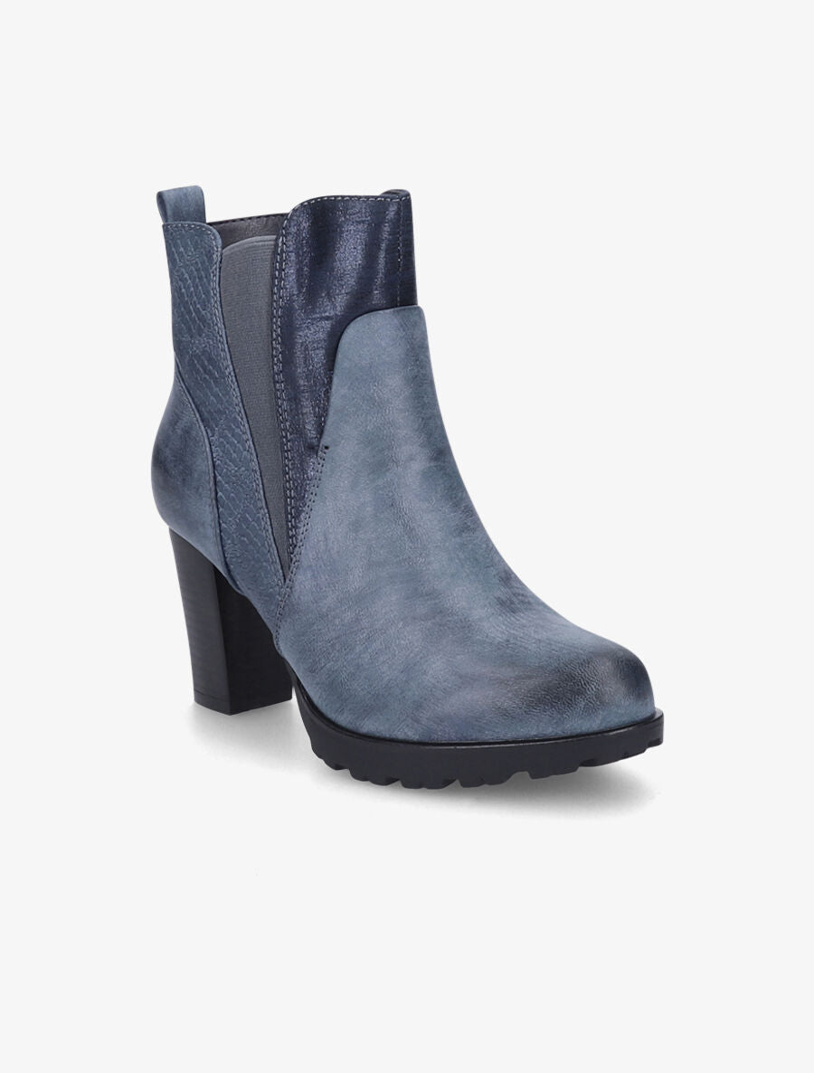 Bottines à talon à empiècement python - Bleu - 2