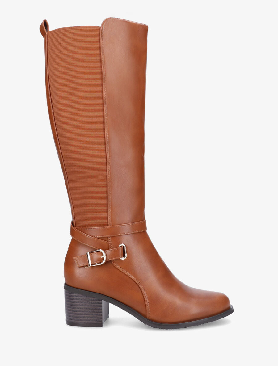 Bottes simili à côté élastiqué - Camel - 1