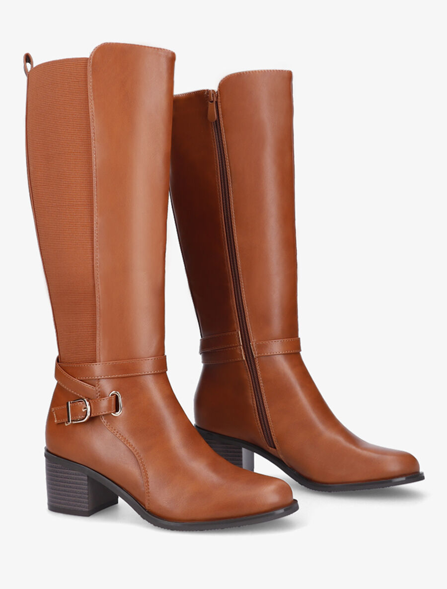 Bottes simili à côté élastiqué - Camel - 4