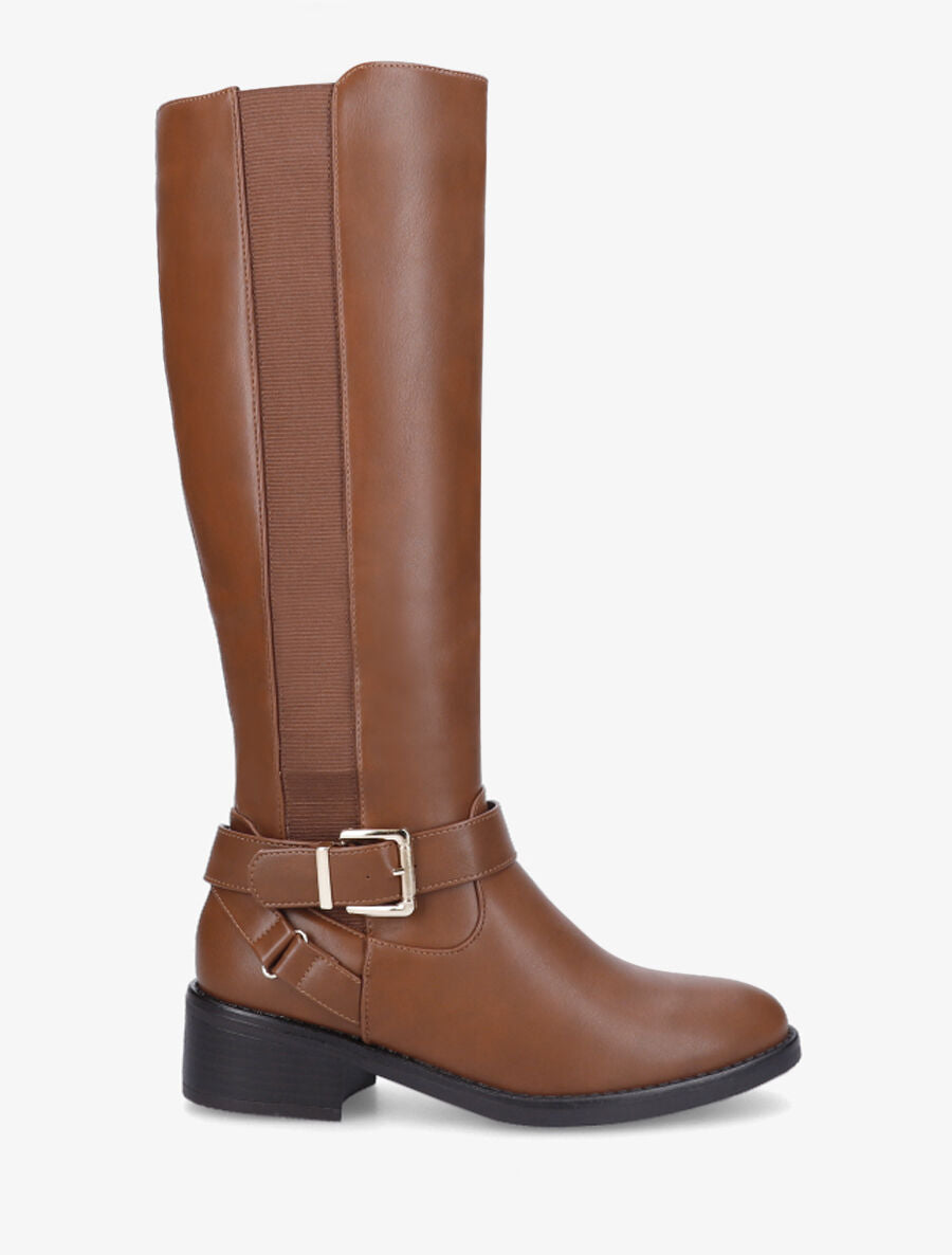 Bottes classiques élastiquées en simili - Camel - 5