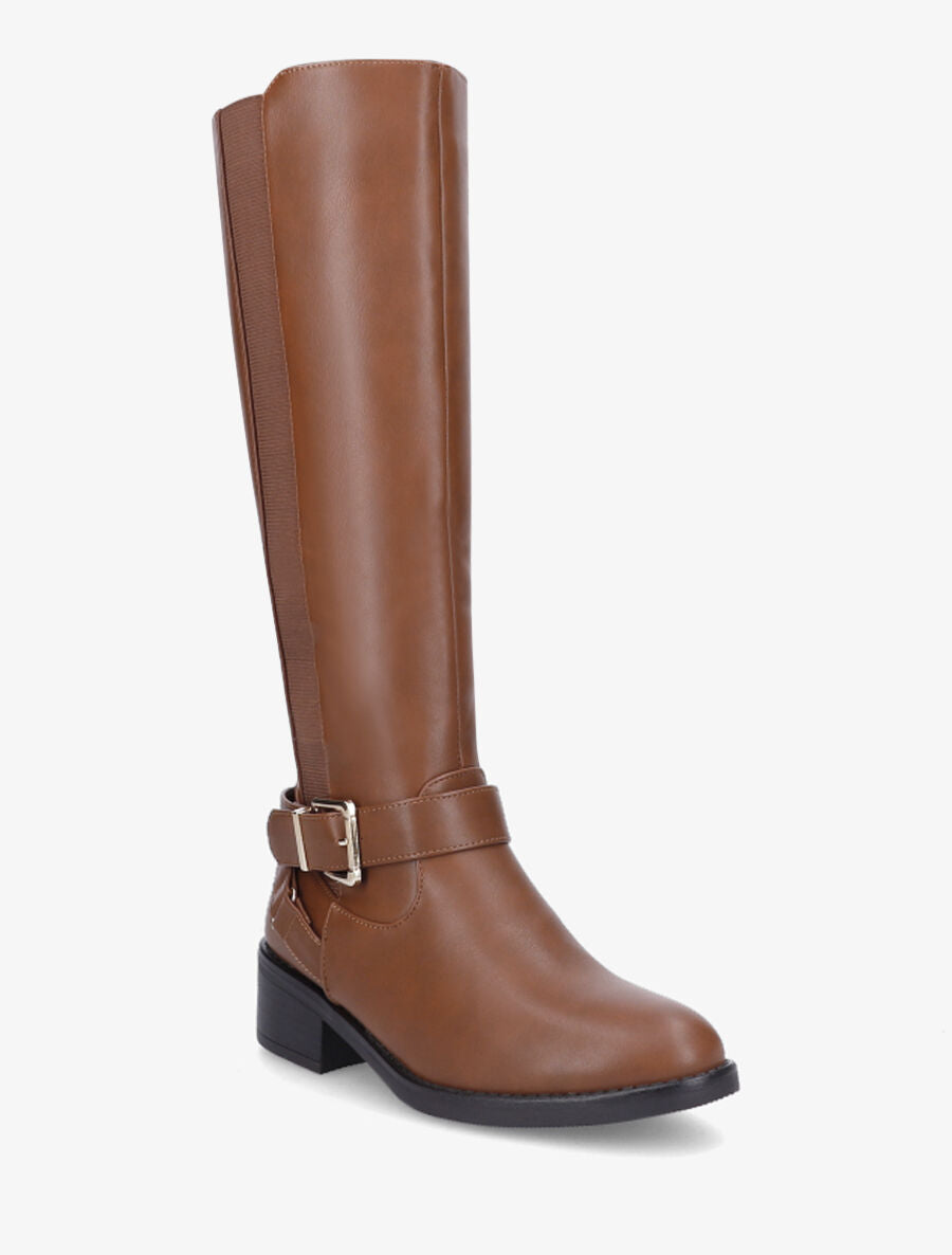 Bottes classiques élastiquées en simili - Camel - 2