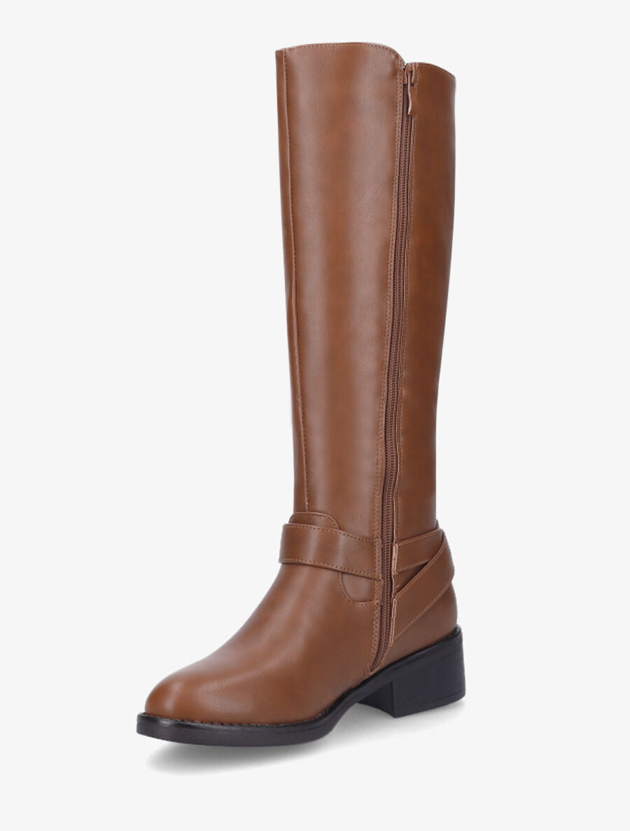 Bottes classiques élastiquées en simili - Camel - 3