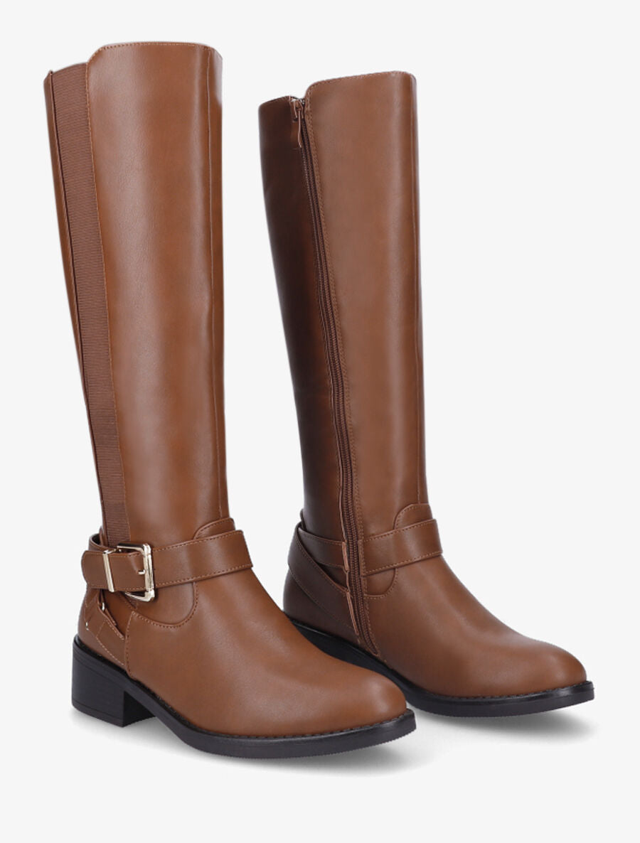 Bottes classiques élastiquées en simili - Camel - 4