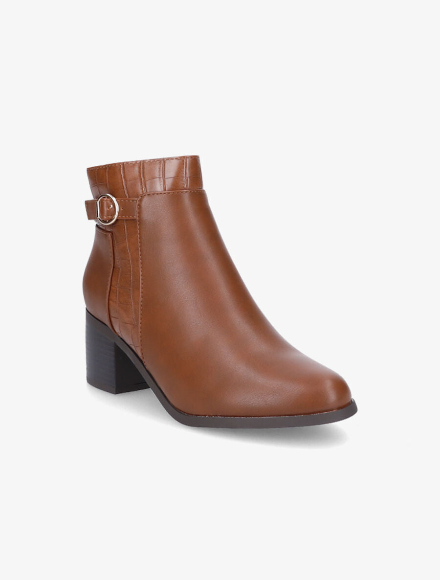 Bottines à bride effet croco - Camel - 2