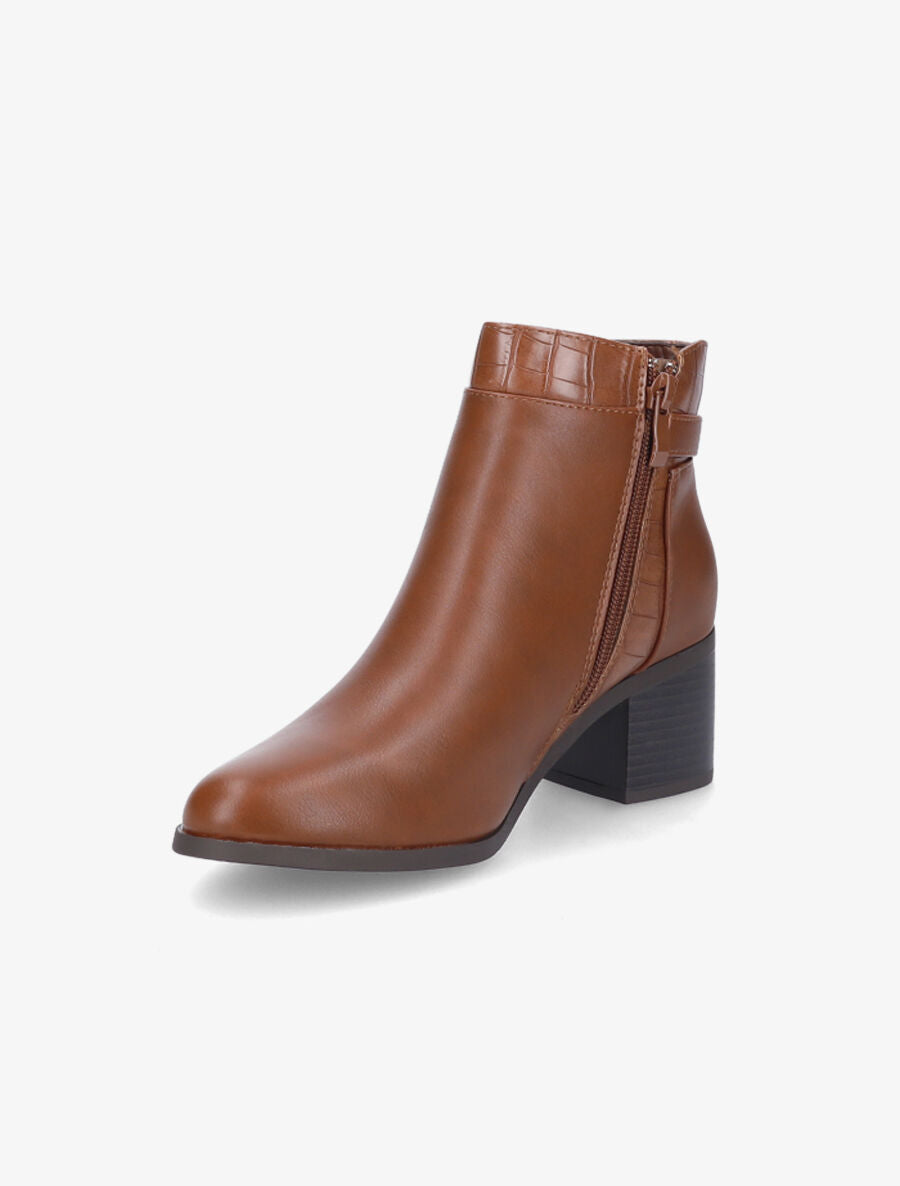 Bottines à bride effet croco - Camel - 3