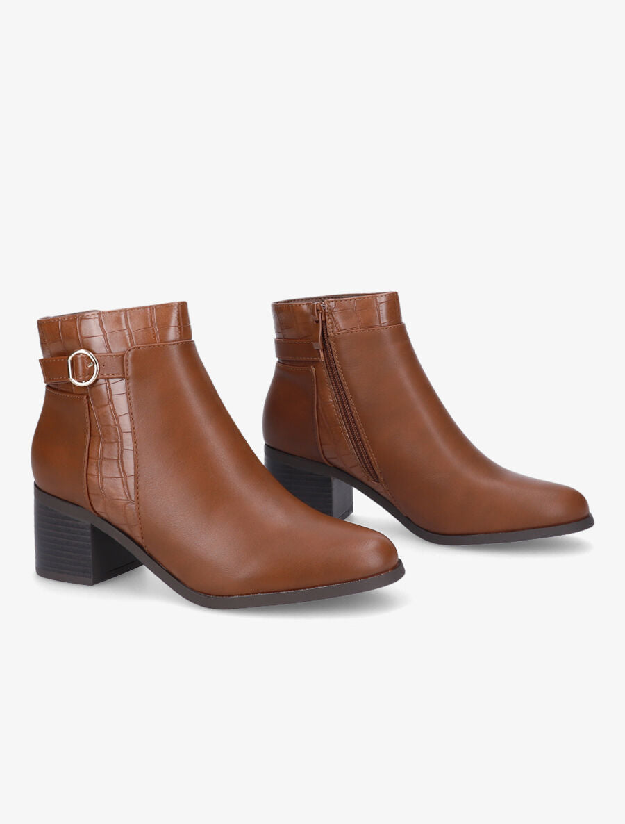 Bottines à bride effet croco - Camel - 4