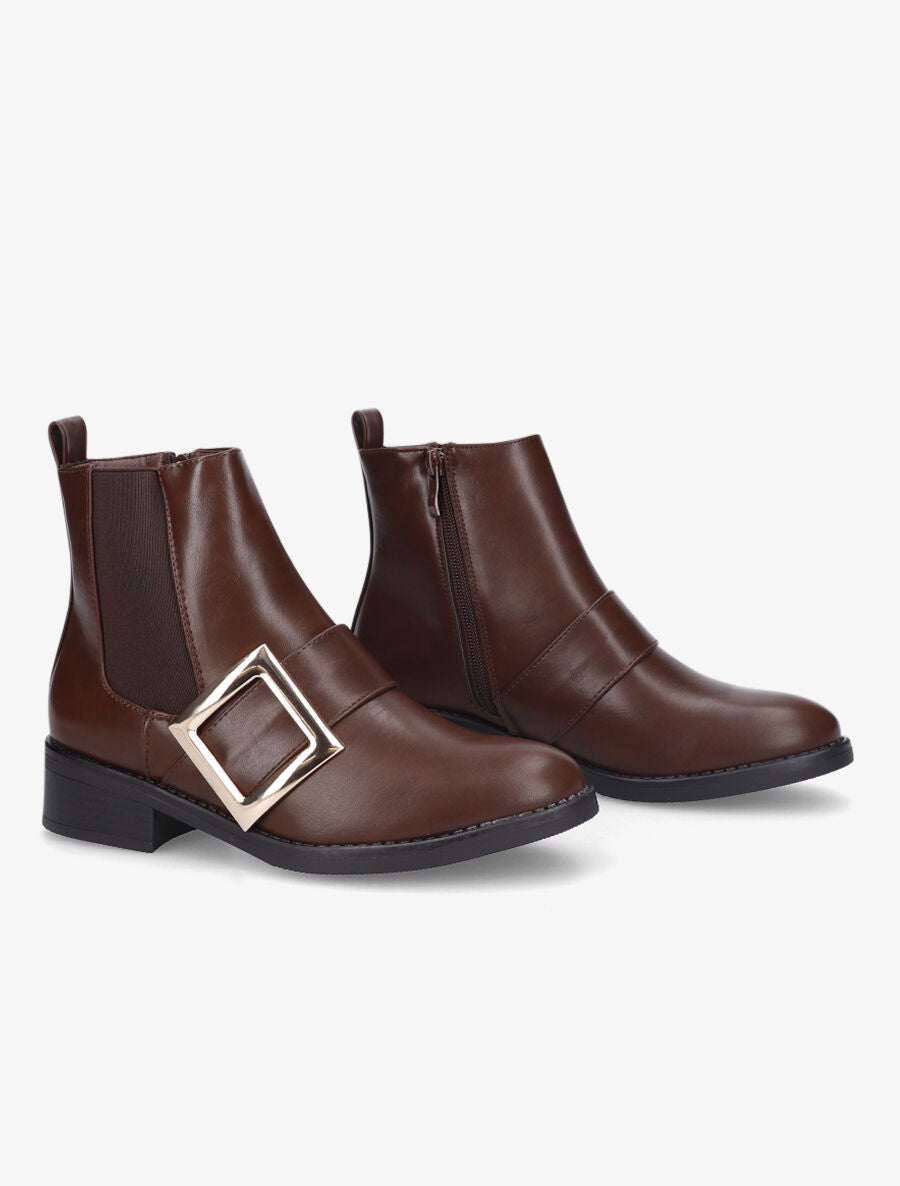 Bottines à bride carrée - Marron - 4