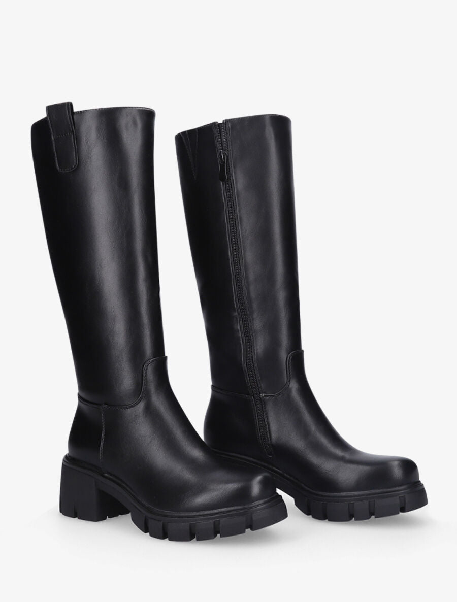 Bottes en simili à talon carré - Noir - 4