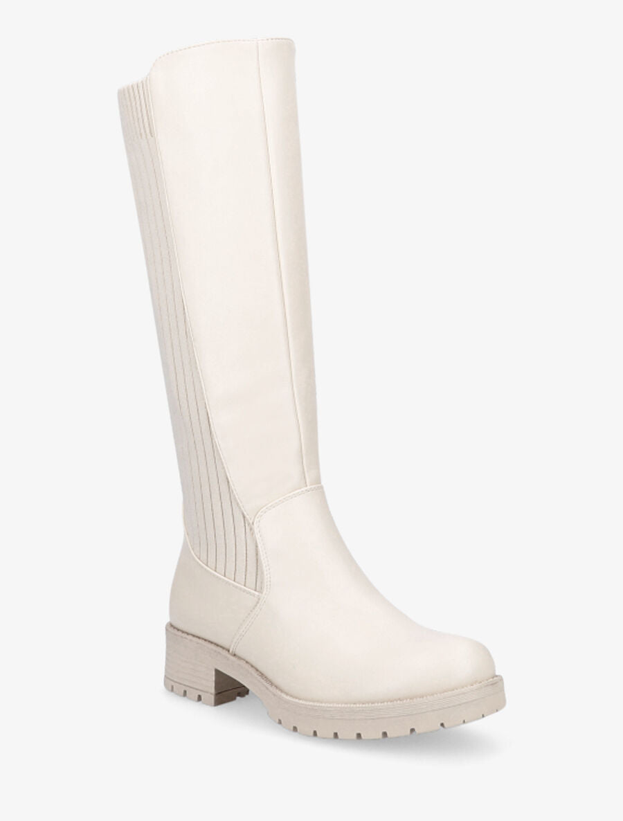 Bottes bi-matière style chaussette - Beige - 2
