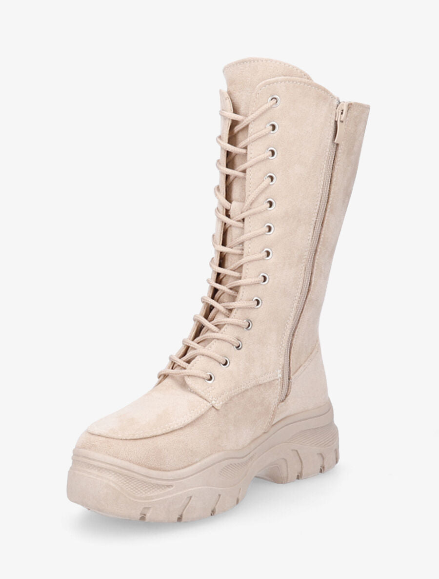 Boots montantes lacées en suédine - Beige - 3