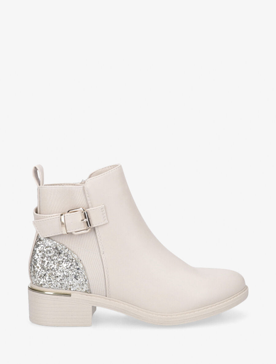 Bottines à contrefort pailleté et sanglé - Beige - 1