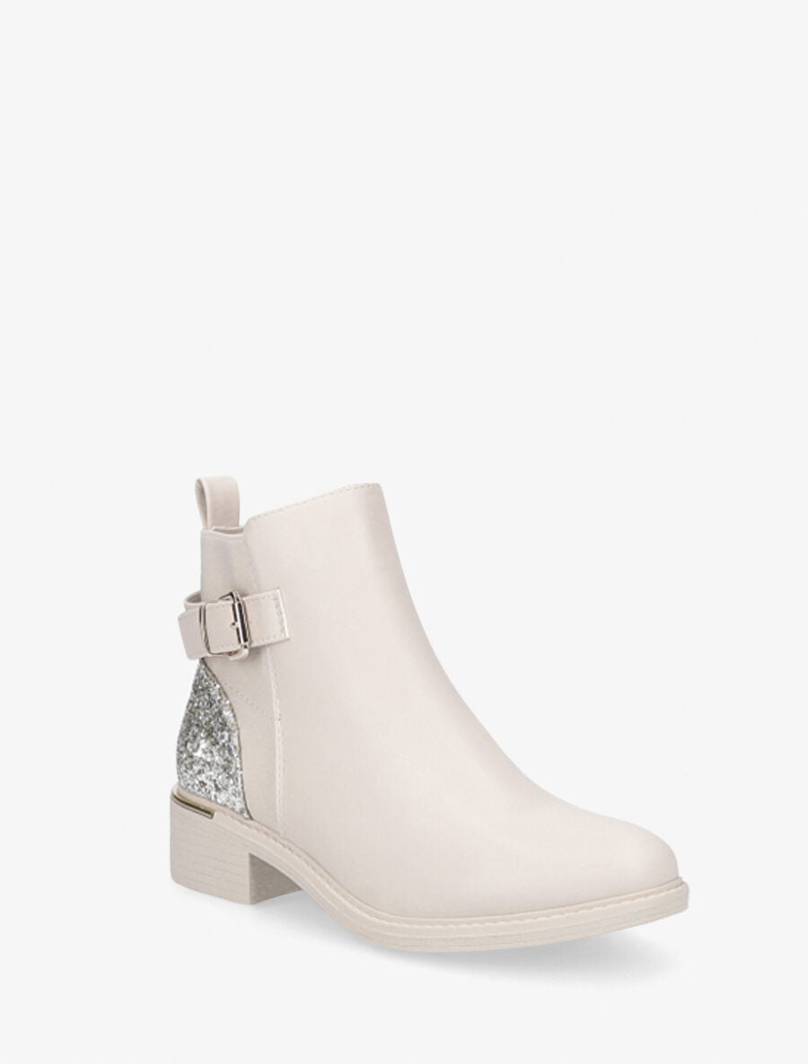 Bottines à contrefort pailleté et sanglé - Beige - 2