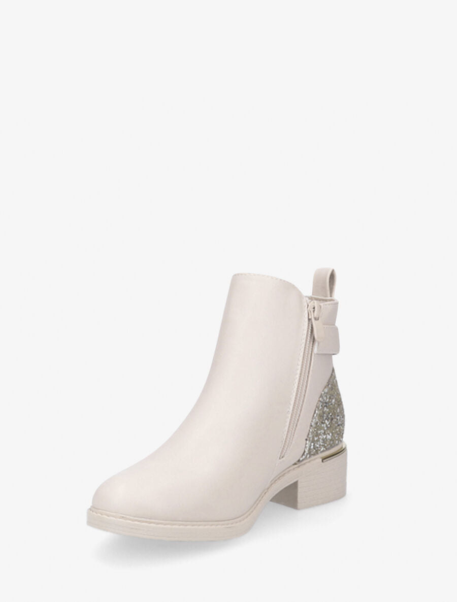 Bottines à contrefort pailleté et sanglé - Beige - 3