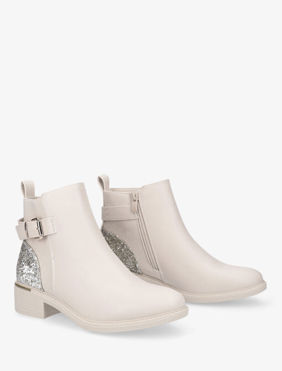 Bottines à contrefort pailleté et sanglé - Beige - 4