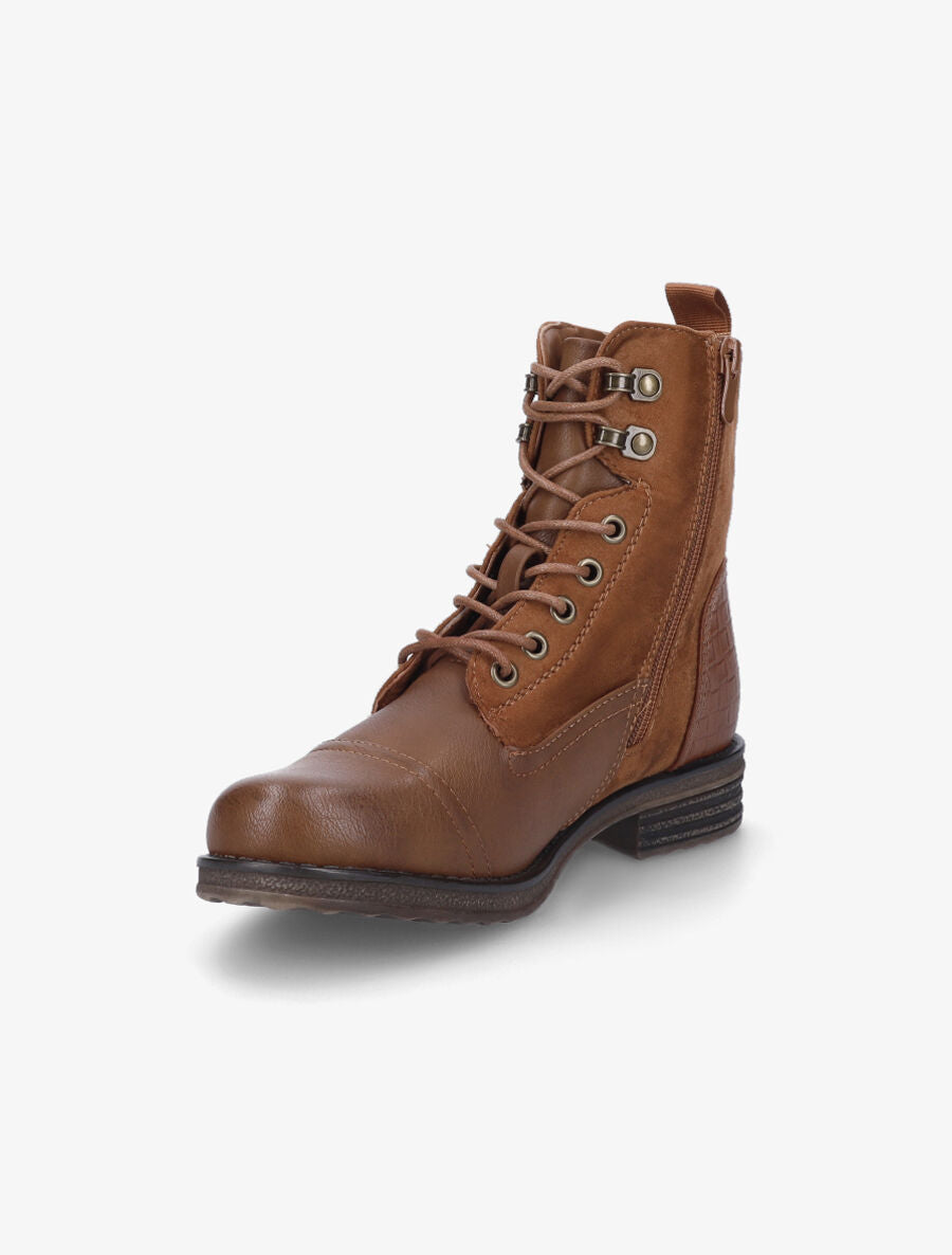Bottines bi-matière et talon texturé - Camel - 3