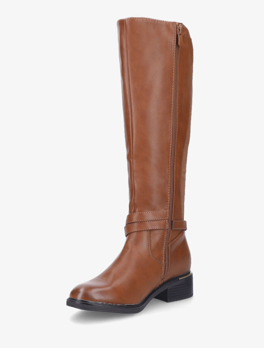 Bottes élastiquées en simili et empiècement métal - Camel - 3