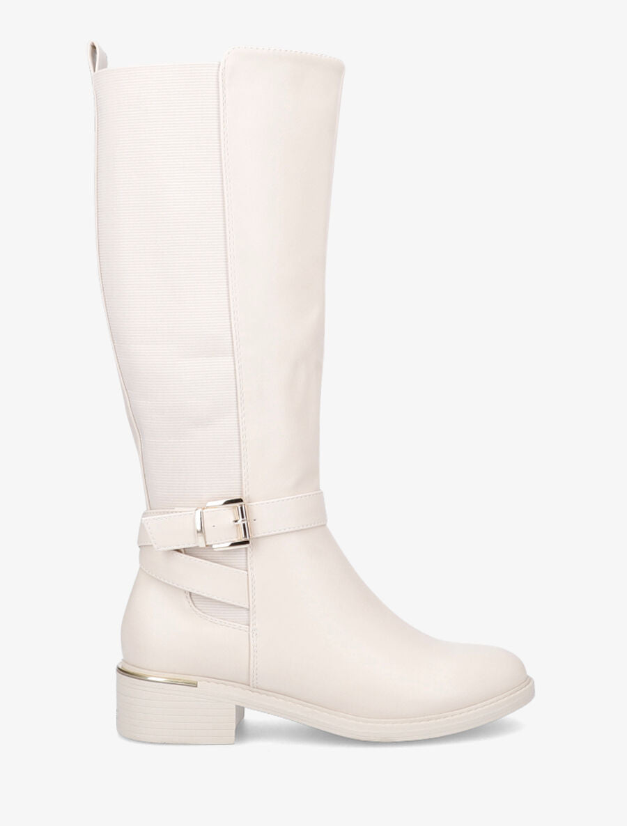 Bottes plates élastiquées en simili - Beige - 1