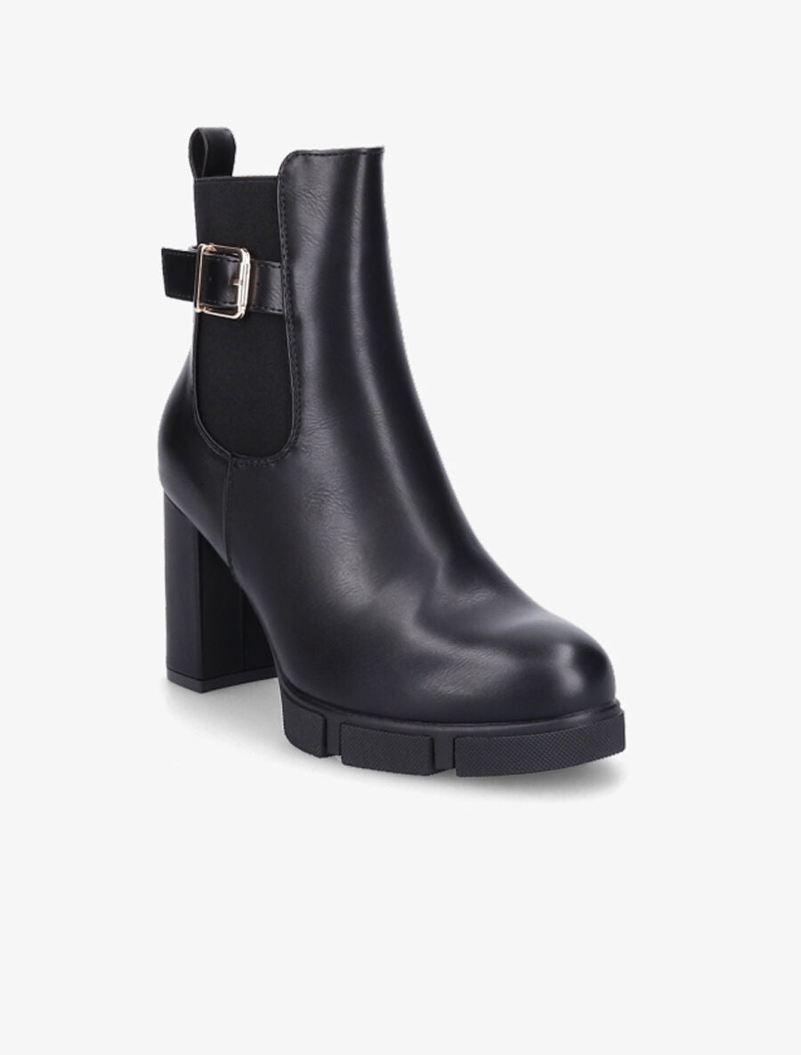 Bottines à talon et boucle en simili - Noir - 2
