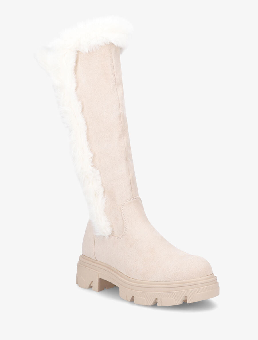 Bottes en suédine et fausse fourrure - Beige - 2
