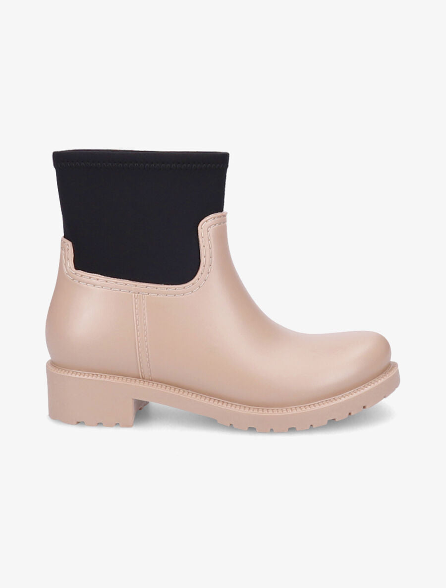 Bottines en caoutchouc et tissu - Beige - 5