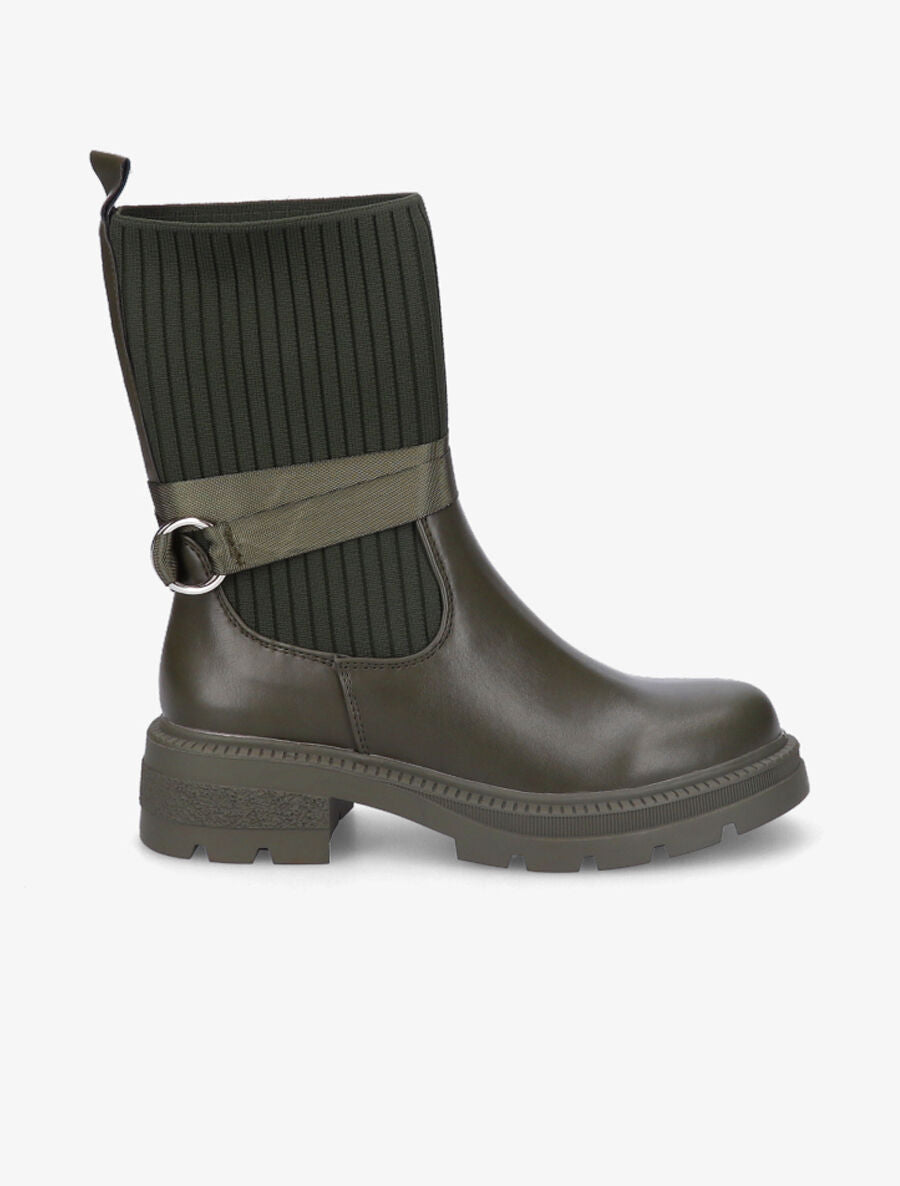 Bottines style chaussettes à boucle amovible - Kaki - 1