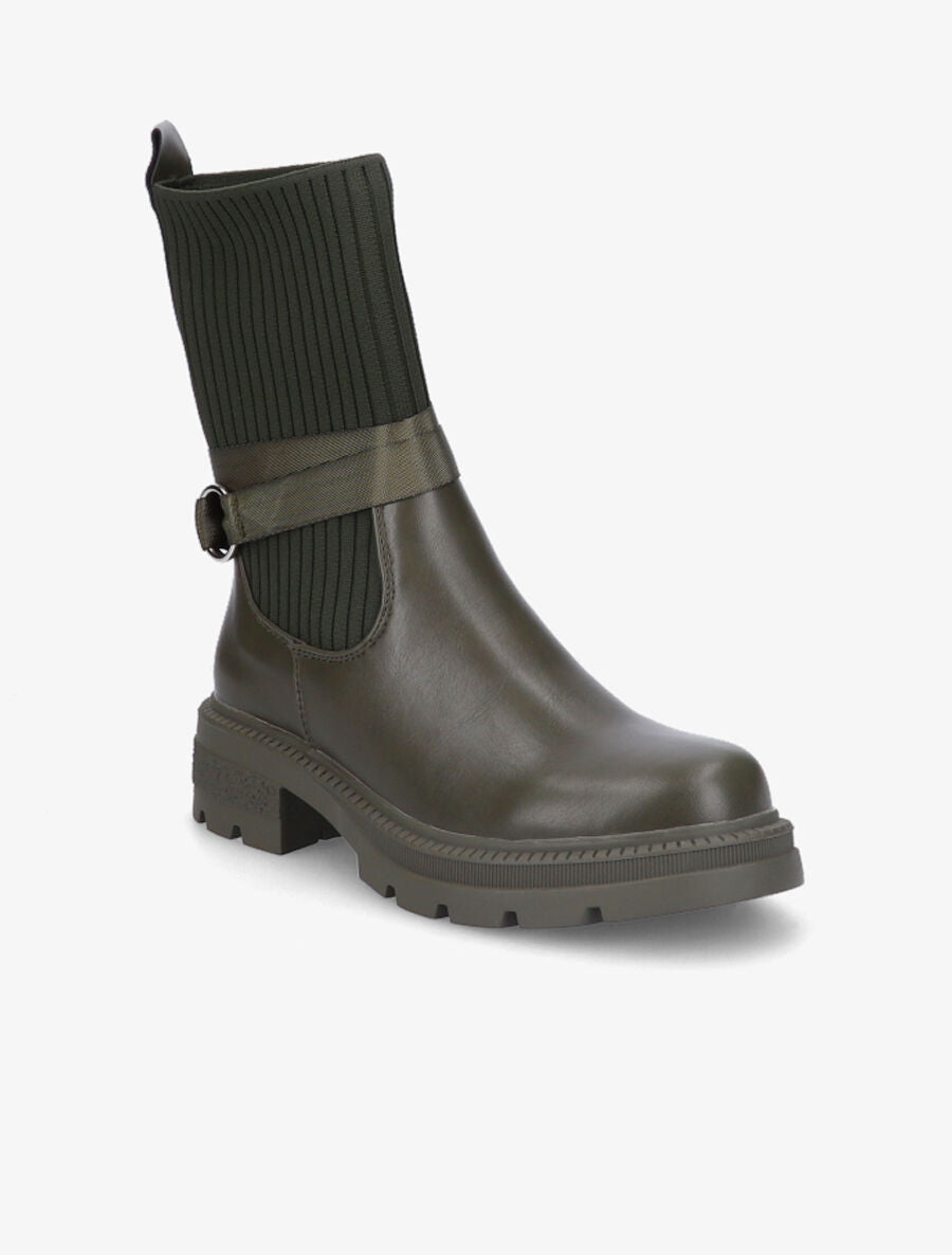 Bottines style chaussettes à boucle amovible - Kaki - 2