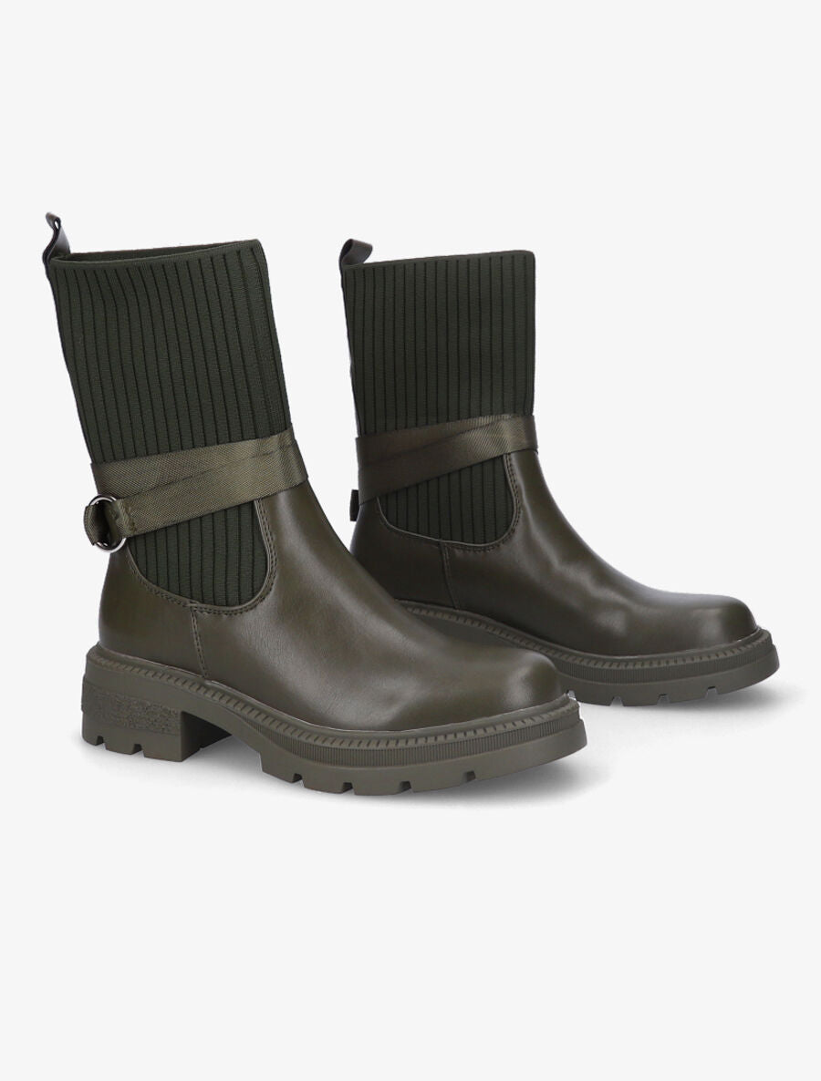Bottines style chaussettes à boucle amovible - Kaki - 4