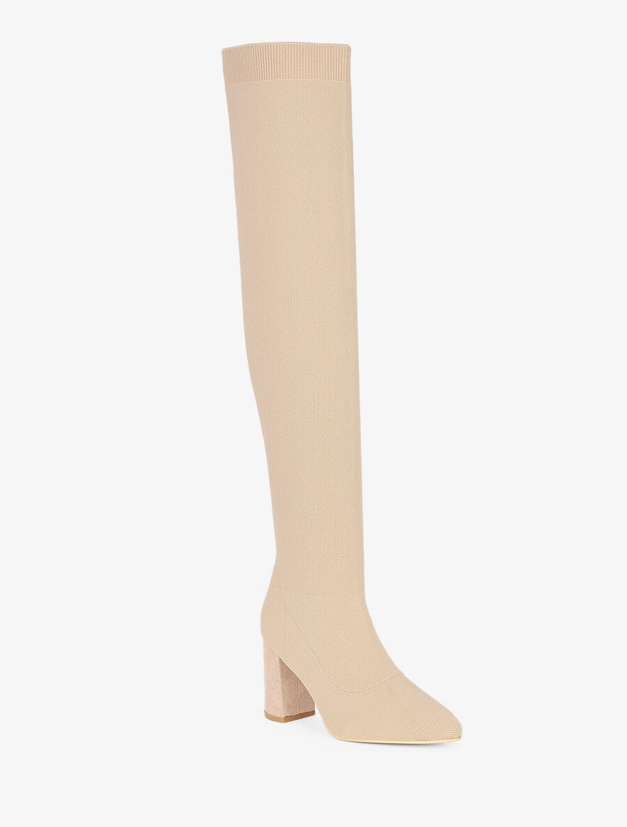 Cuissardes en maille et talon haut - Beige - 3