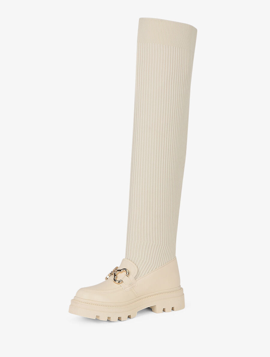Cuissardes style chaussette à boucle - Beige - 2