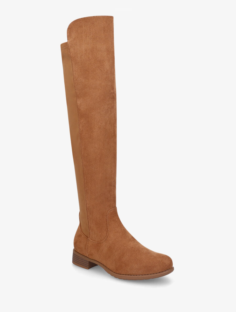 Bottes plates en suédine et tissu - Camel - 2