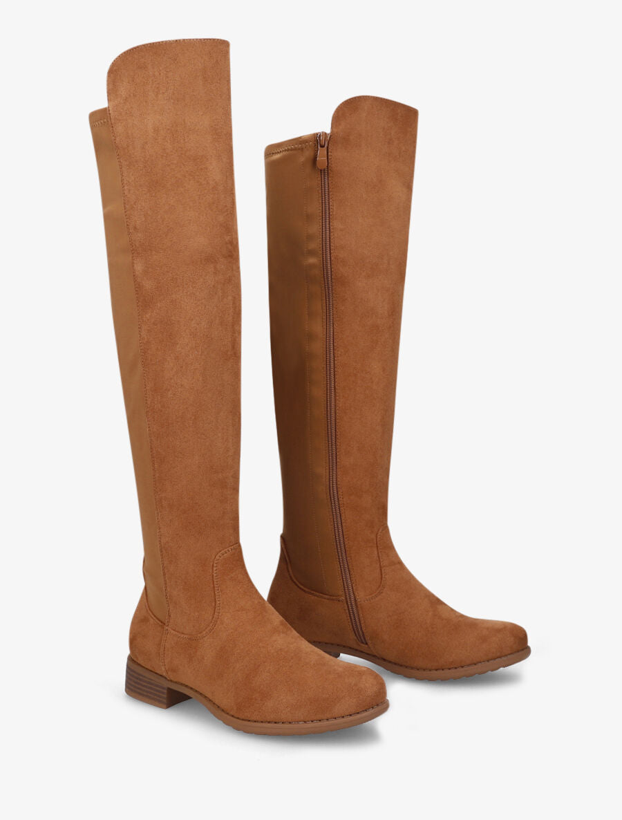 Bottes plates en suédine et tissu - Camel - 4