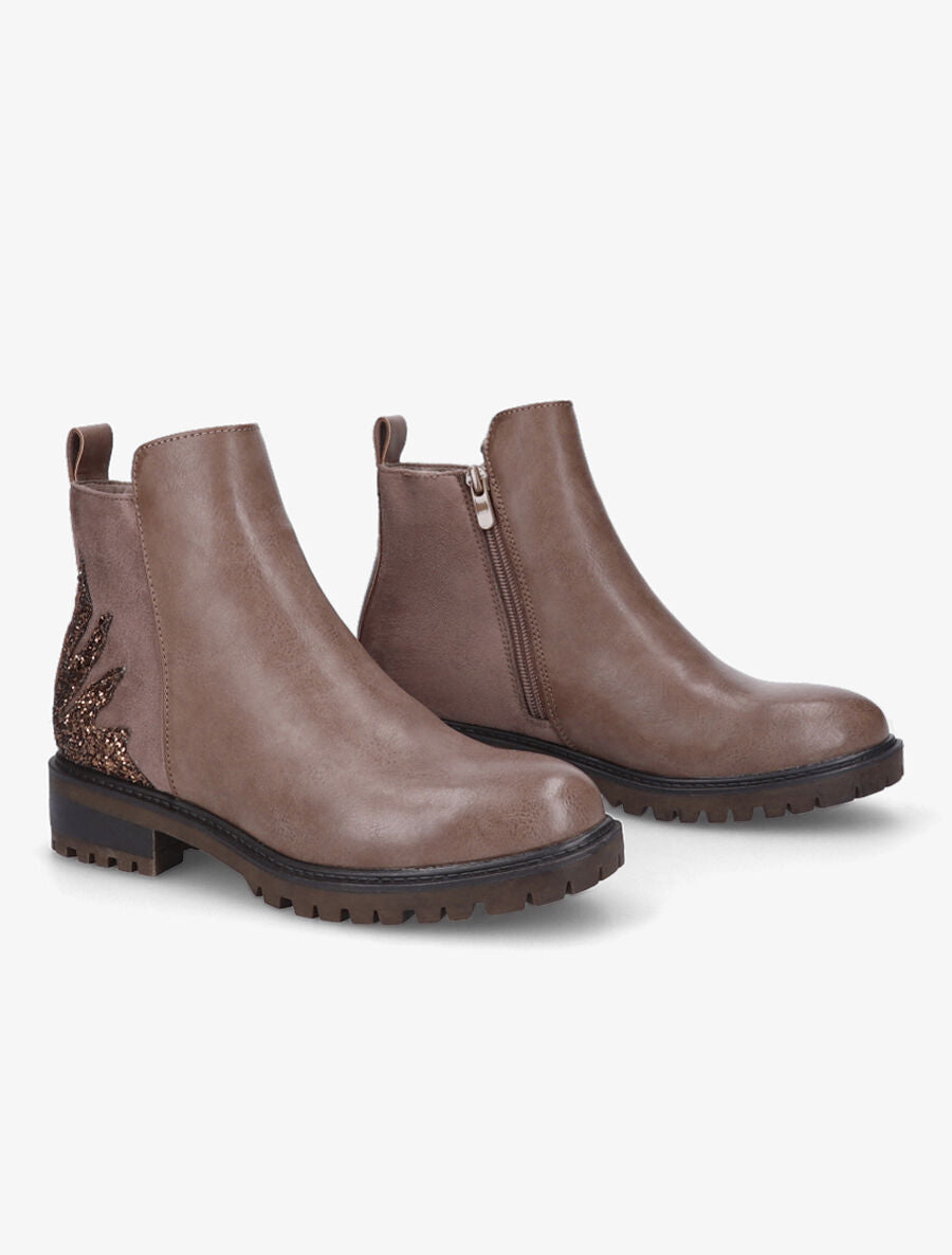 Bottines bi-matière et paillettes - Taupe - 4