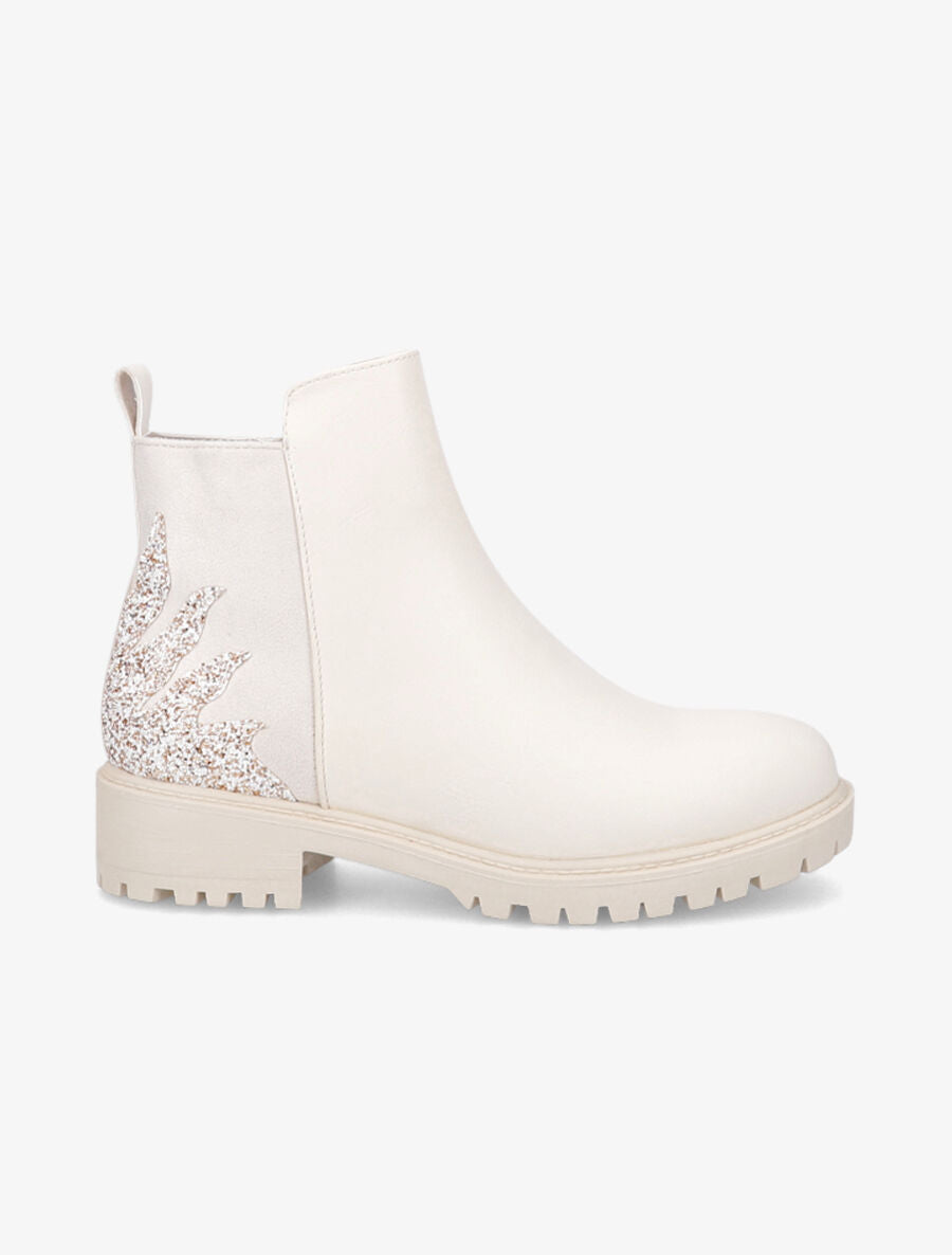 Bottines bi-matière et paillettes - Beige - 1