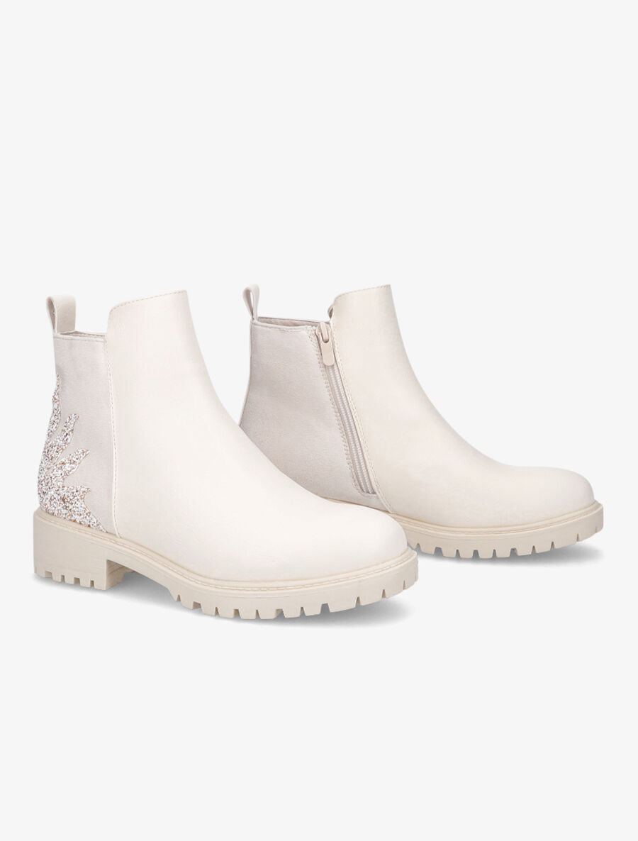 Bottines bi-matière et paillettes - Beige - 4