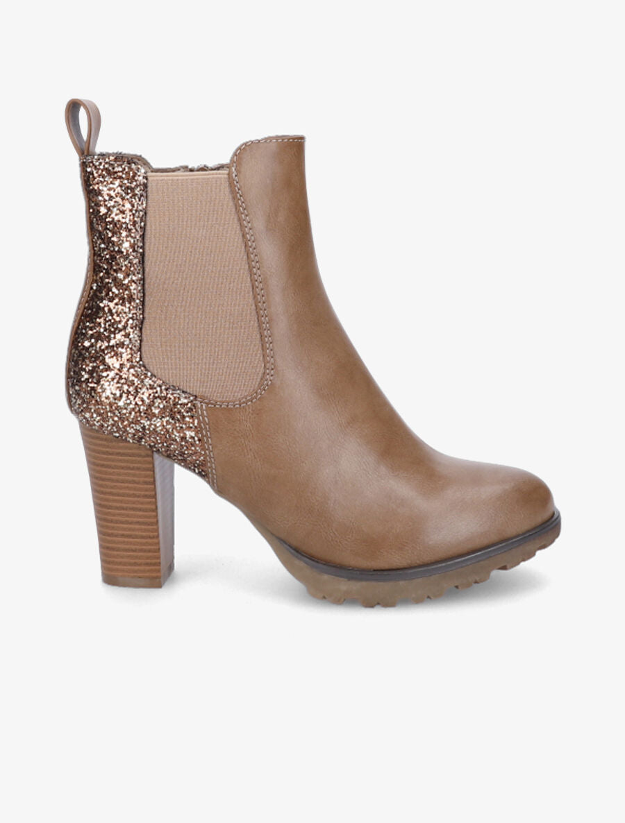 Bottines à talon et paillettes - Taupe - 1