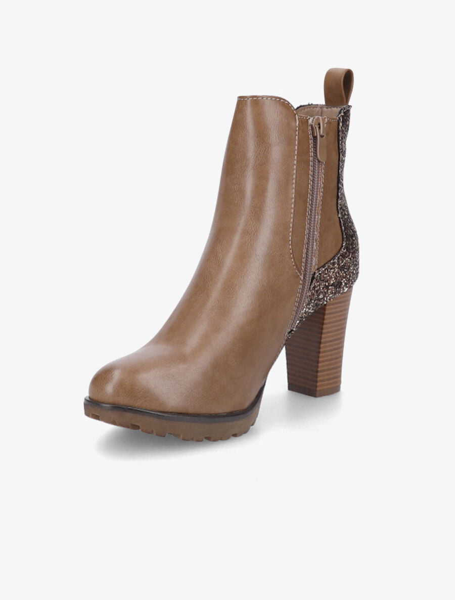 Bottines à talon et paillettes - Taupe - 3