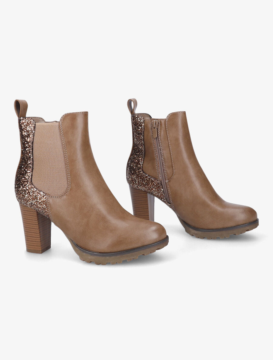 Bottines à talon et paillettes - Taupe - 4