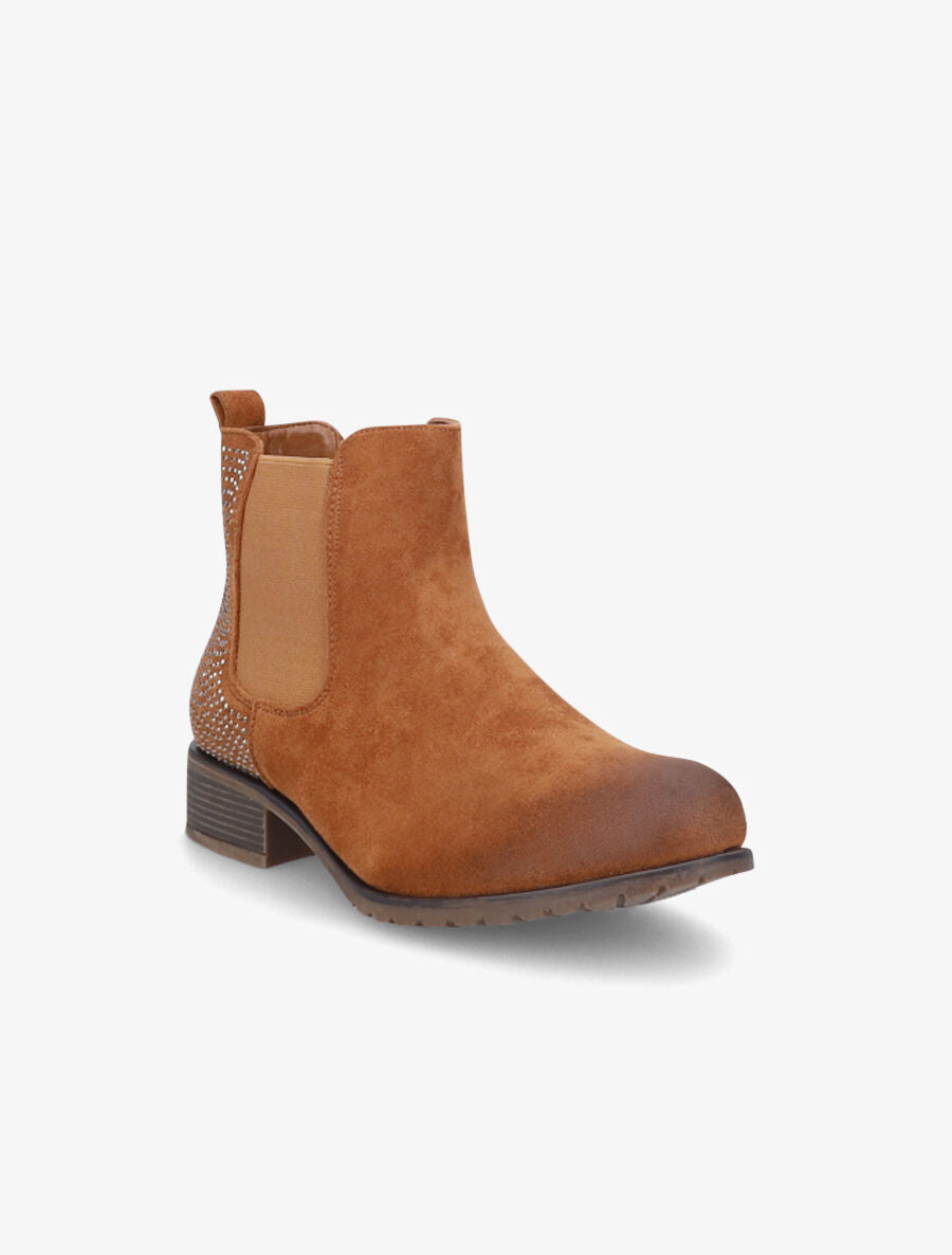 Chelsea boots en suédine à contrefort à strass - Camel - 2