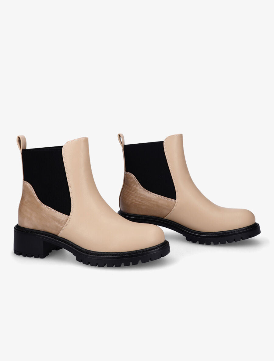 Bottines élastiquées à contrefort texturé - Beige - 4